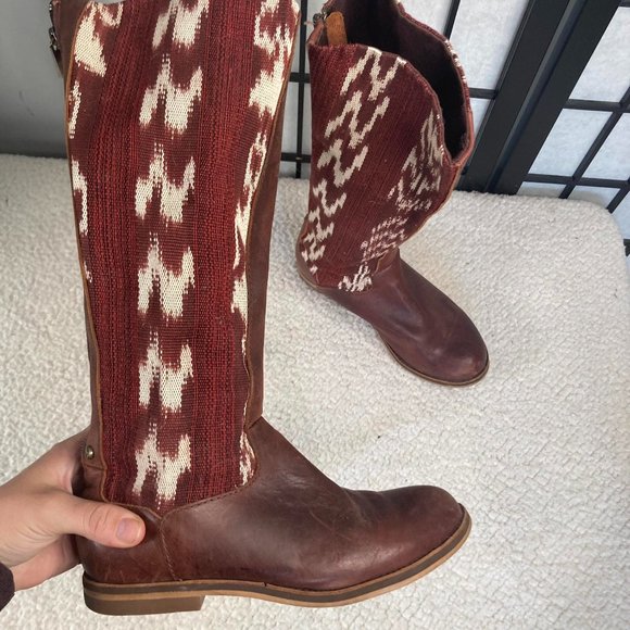 Reef Leather Fabric Knee High Boots Brown 6 - Picture 2 of 10
